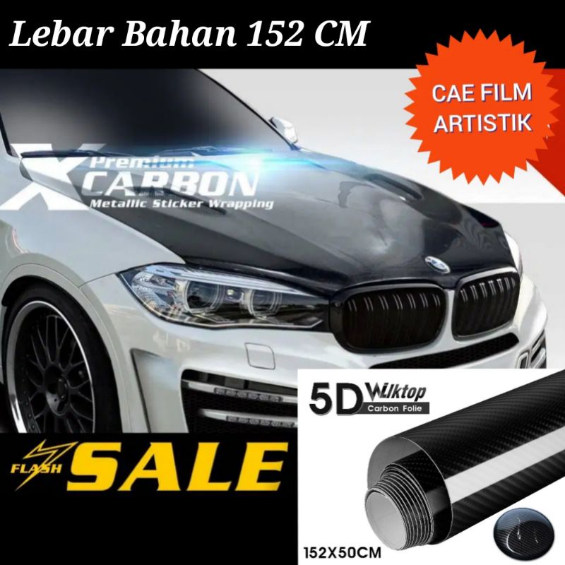Sticker Skotlet Carbon Hitam 6D Premium Pelapis Kap Mesin Atap Mobil Motor Berperekat L-150 Cm