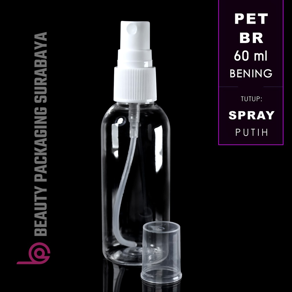 Botol Plastik PET 60ml BR Bening Tutup Spray