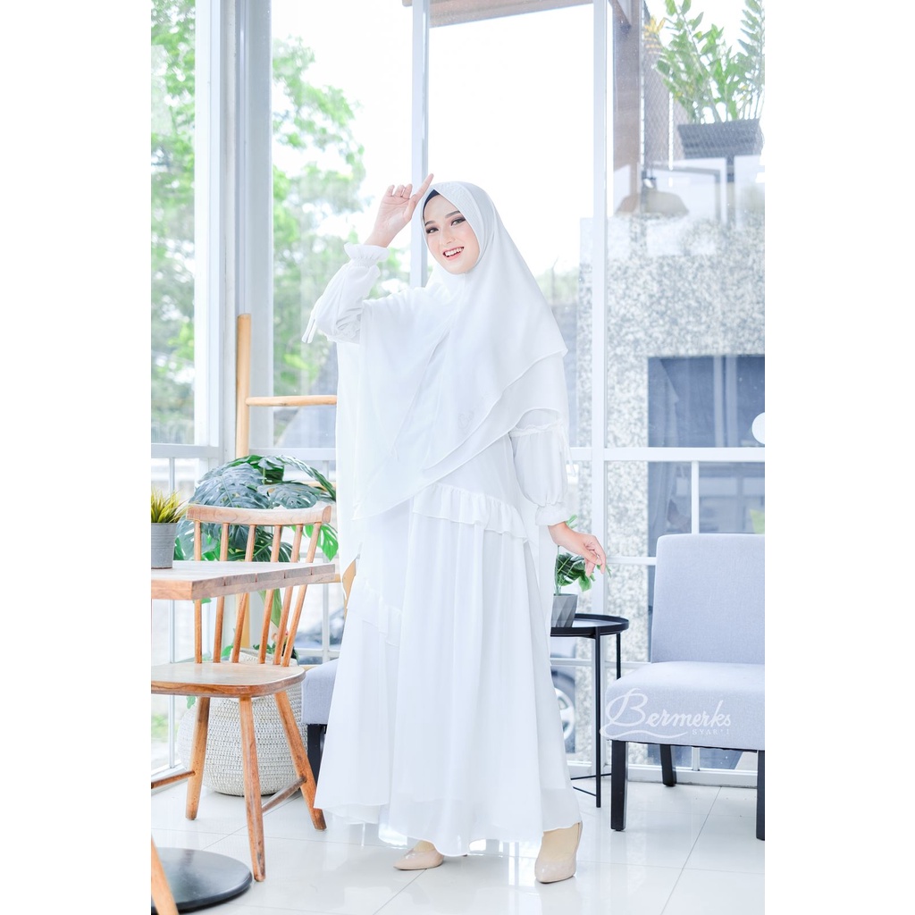 Gamis ceruty babydoll ayudia ori bermerks model terbaru rempel layer original set hijab syari ayudia putih polos haji umrah umroh ihram kain