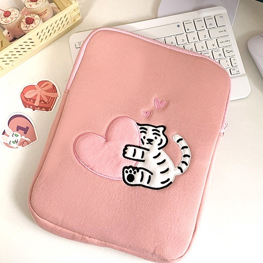 Sleeve Pouch Sarung Tas Bag Case Ipad Tab Tablet Macbook Air Pro Laptop Asus Acer Lenovo HP Huawei 11 12 13 14 15 inch Motif Gambar Harimau Tiger Warna Pink Lucu Cute Murah Korean Model