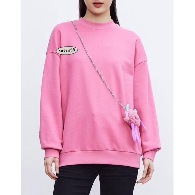 sweater basic polos pink grey Harajuku// crewneck sweetshirt wanita pria perempuan laki cewe cowo unisex bahan fleece// sweater distro viral// Women Man Sweatshirts Loose Oversize Pullover