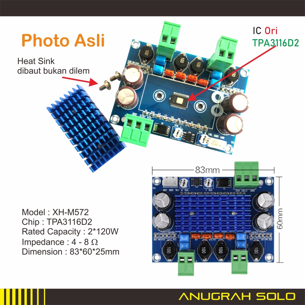 Audio Amplifier Class D 120W x 2 TPA3116D2 Amplifier Kit