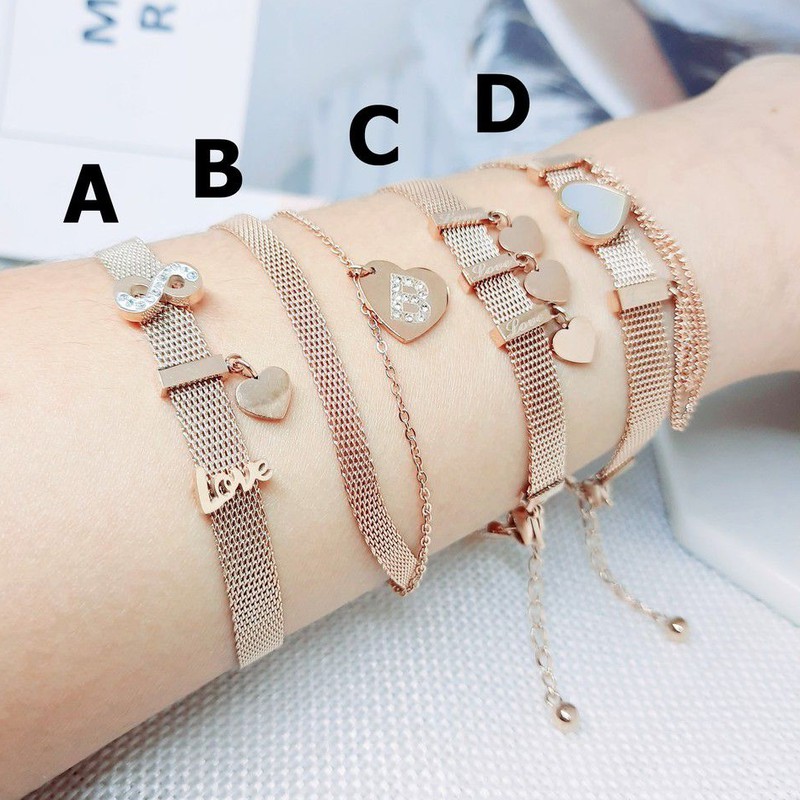 Gelang Layer Titanium Rantai Pipih Jaring Belt Rose Gold - BB558