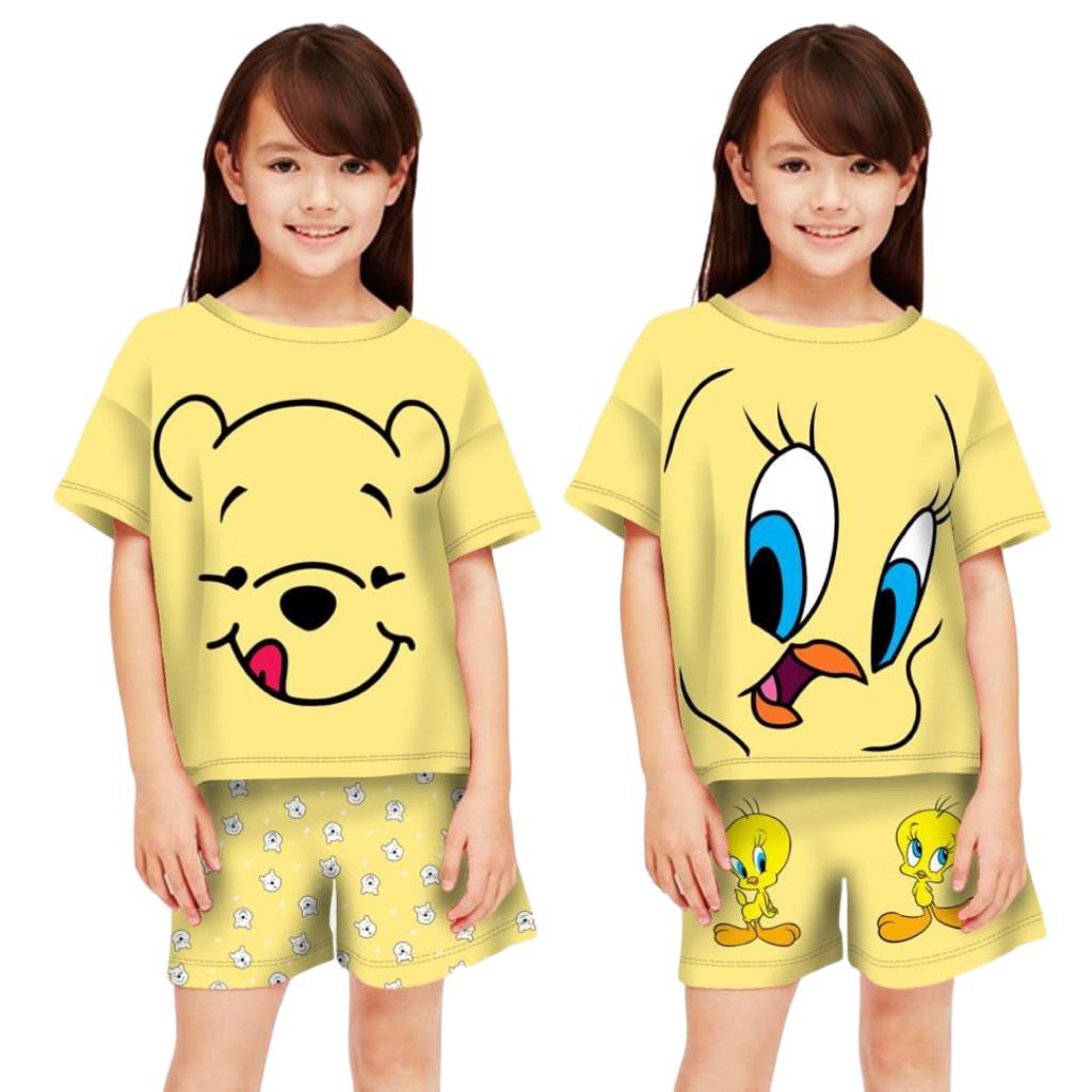 Kaos Setelan Anak Perempuan 10 Tahun / Setelan Anak Cewek Motif Kartun Kualitas Import