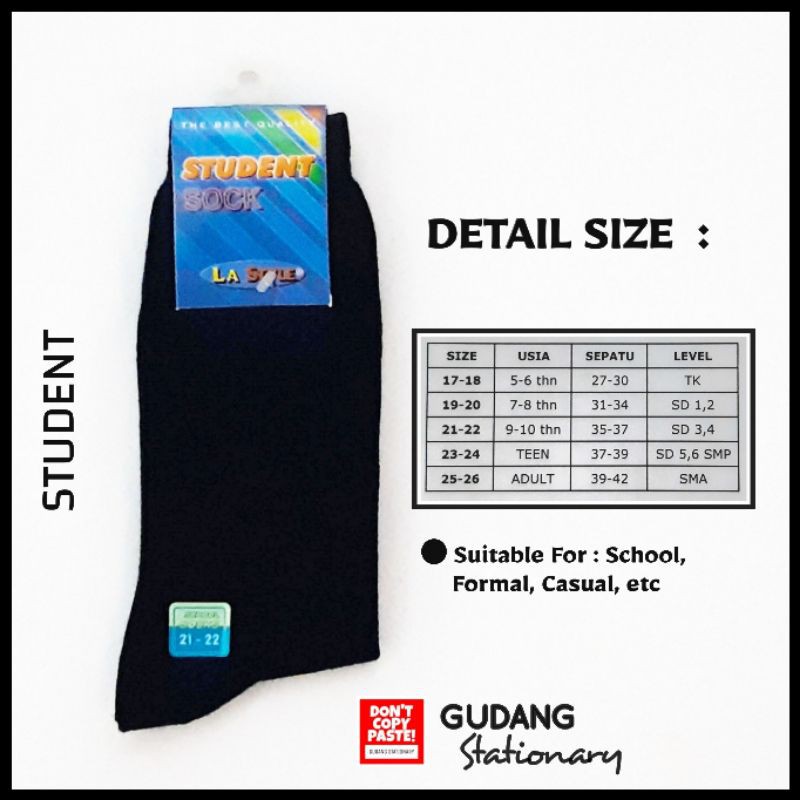 Kaos Kaki Anak Student Hitam LA STYLE