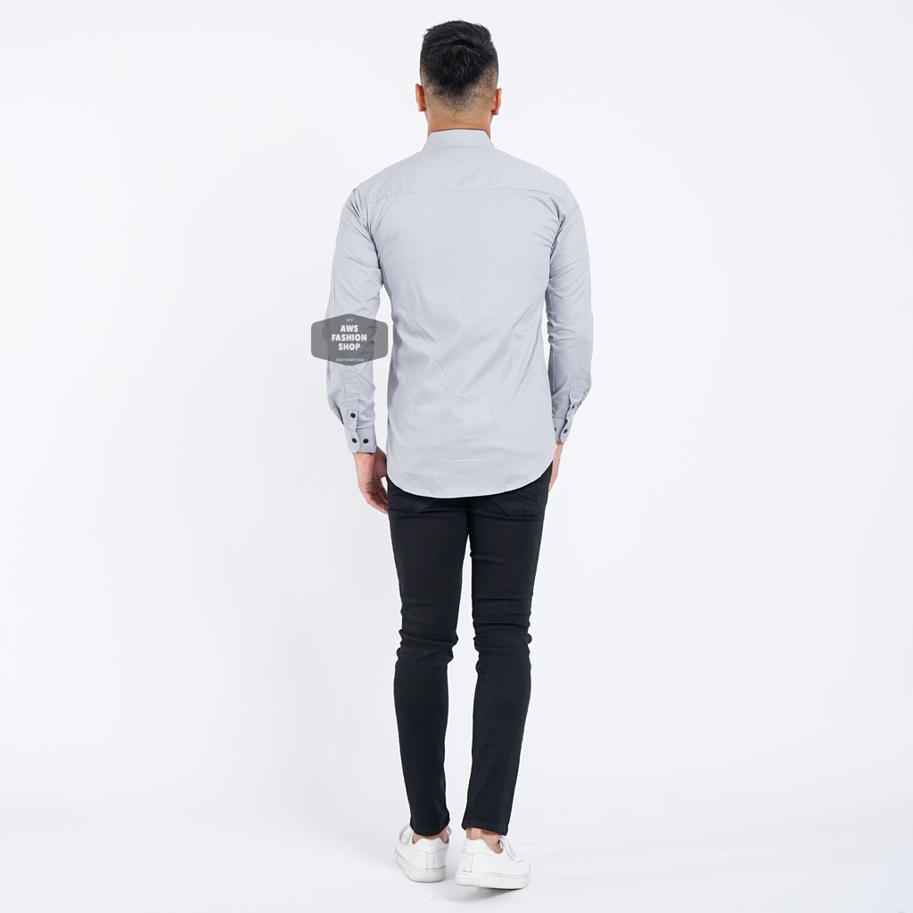 Kemeja Pria Lengan Panjang  Polos Abu - Abu Muda Soft Grey Kemeja Casual Slimfit 3346