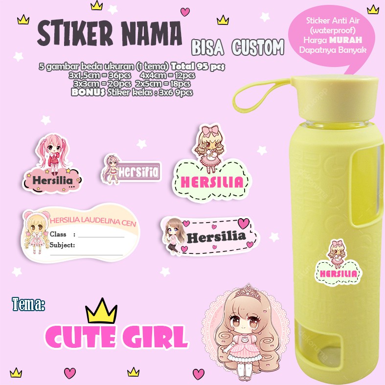 

95pcs Sticker nama anak custom anti air/waterproof
