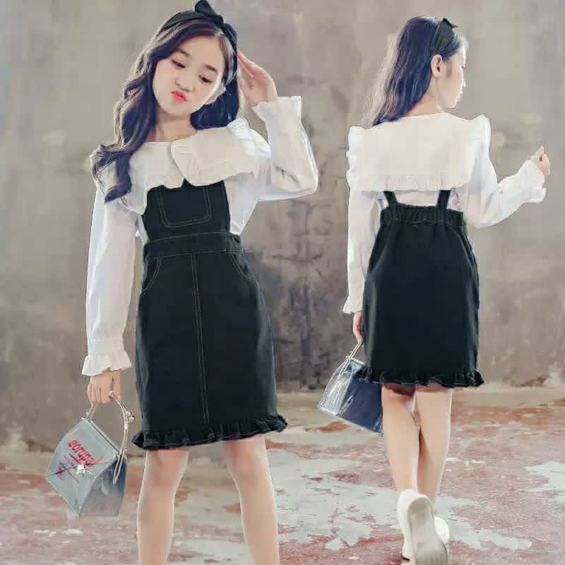 Setelan Baju Anak Perempuan dan Overall Dress Soft Jeans Korean Style / Dress Anak Perempuan