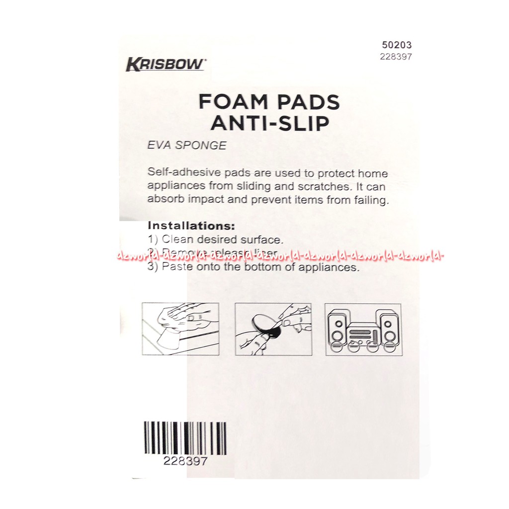 Krisbow Foam Pads Anti Slip Black 19mm Alas Busa Hitam Pengganjal