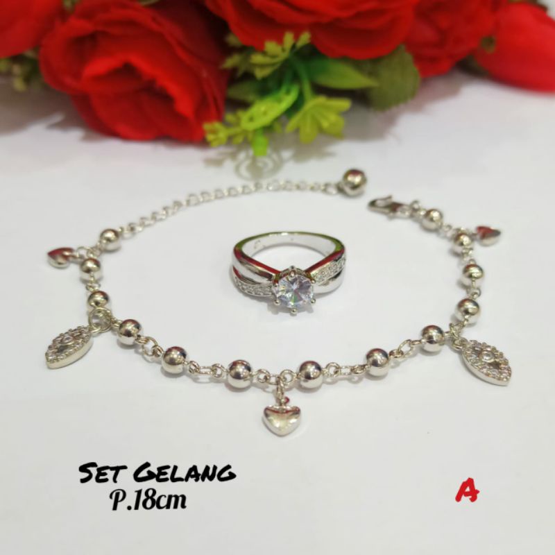 Set Gelang Jurai permata Dewasa simple+Cincin permata anti karat