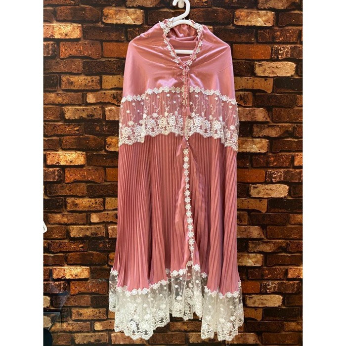 Mukena plisket mujena renda tile prada kalung mukena sutra - Pink