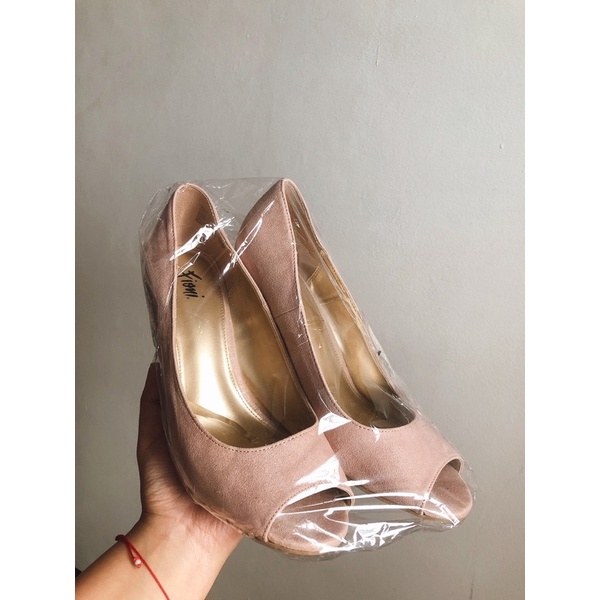 PRELOVED - Fioni Wedges / Heels Pink Pastel (with box) + sudah dilaundry sepatu