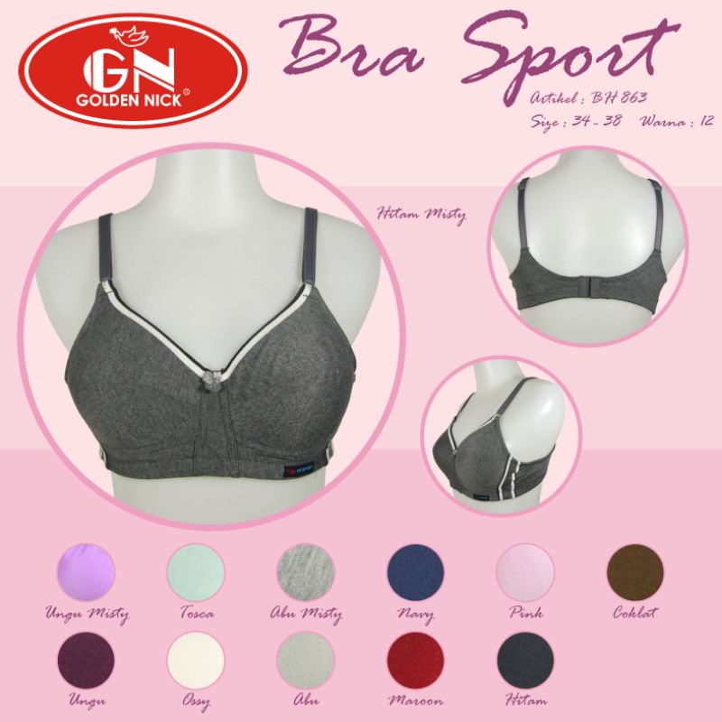 BH Golden Nick Sport GN 863 Wanita Dewasa | Sport Bra GN Goldennick Tanpa Kawat Busa Tipis | Sguna