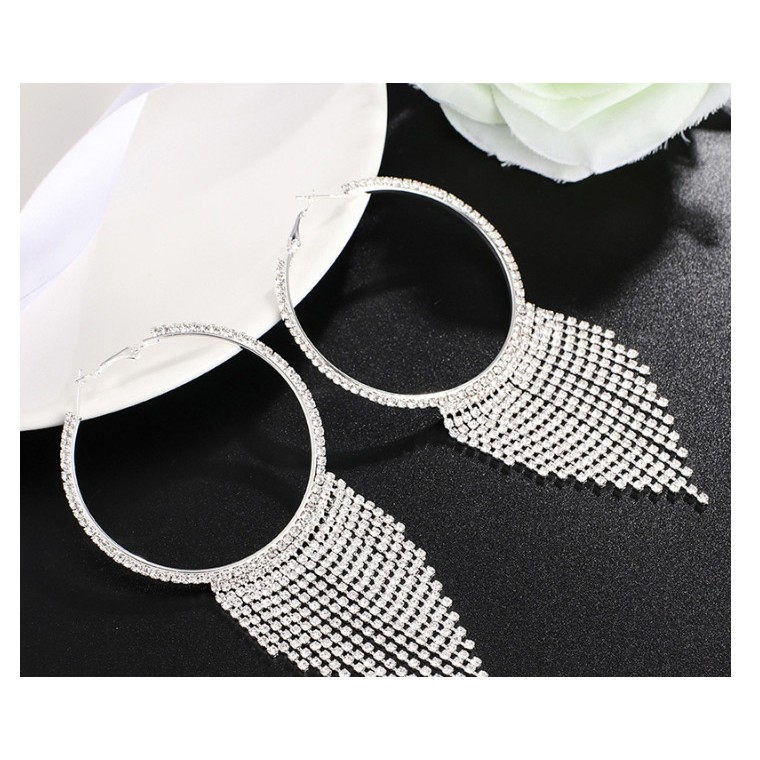 LRC Anting Tusuk Fashion Diamond Circle Openwork Earrings F4272X