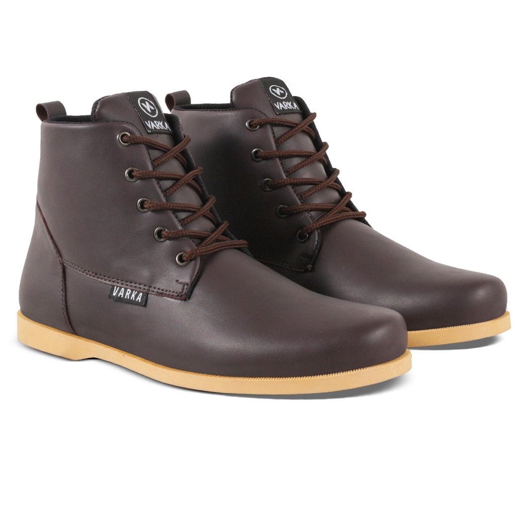 Sepatu Boots Pria V 6761 Model Terbaru Brand Varka Sepatu Kets Kuliah Kerja Hangout Trendi Berkualitas Warna Coklat