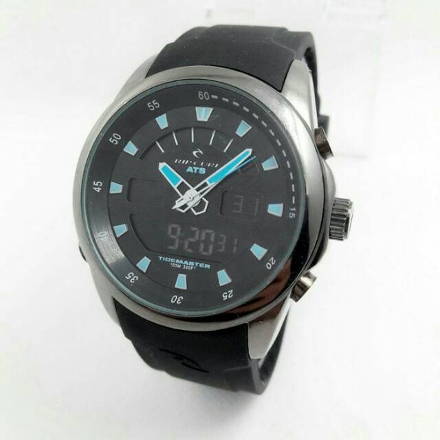 Jam Tangan Sporty Ripcurl Double Time Rubber Black List Blue