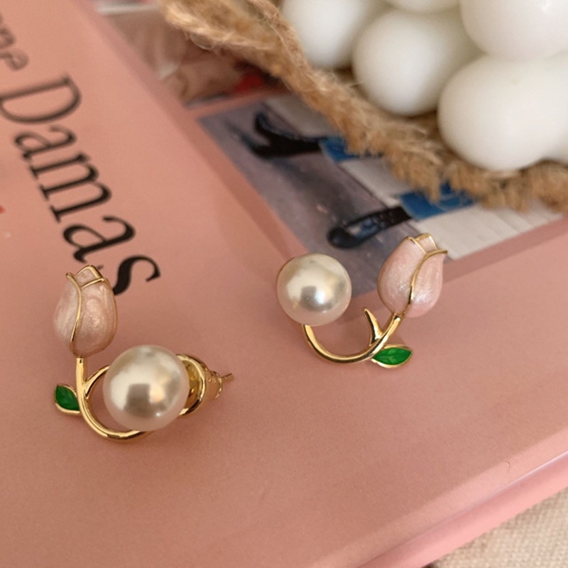 Anting Tusuk Desain Bunga Tulip Pink Hias Mutiara Gaya Korea Untuk Wanita 2022