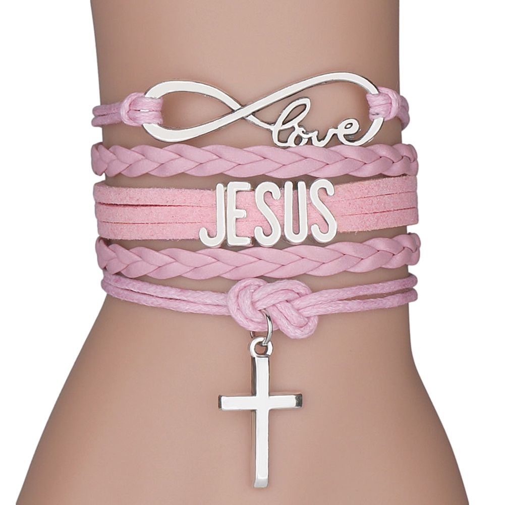 Hu Hu Hu Hu Hu Alat Bantu Pasang Kacamata♡ Infinity Gelang Tali Kepang Multilayer Dengan Charm Salib Yesus Love JESUS Untuk Priawanita