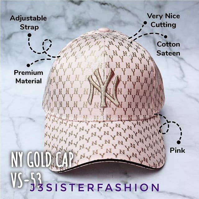 Promo Topi NY gold topi joging topi olahraga putih pink hitam - Hitam terbaik