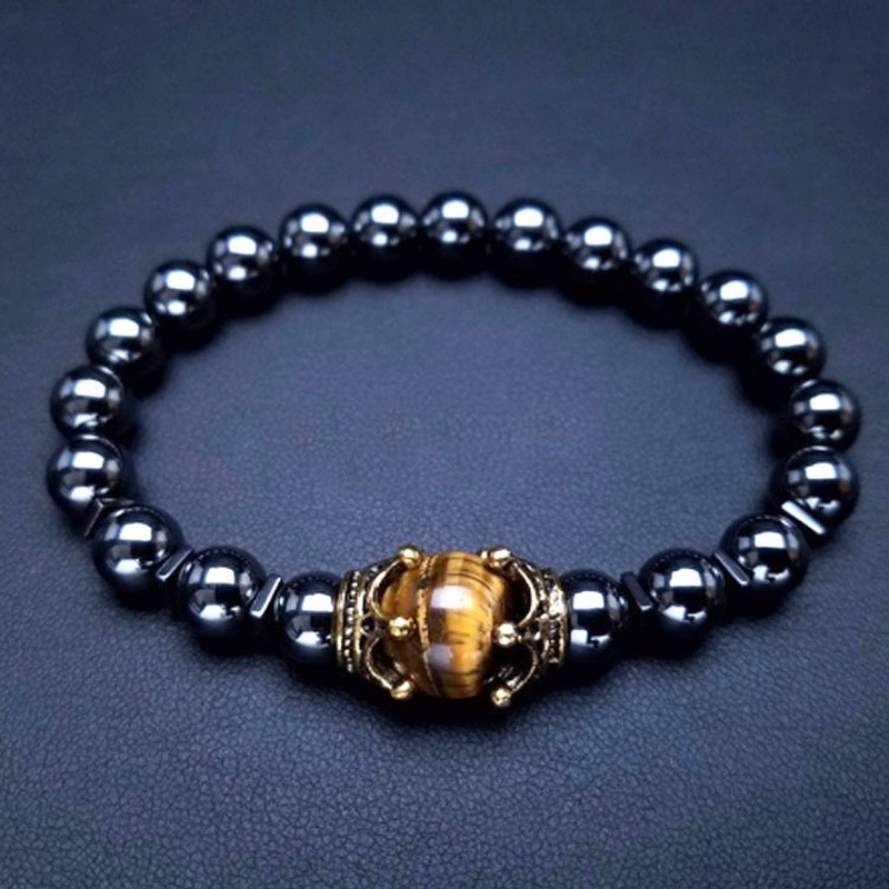 Gelang Tangan Manik-Manik Batu Alam Tiger Eye Elastis Untuk Pria