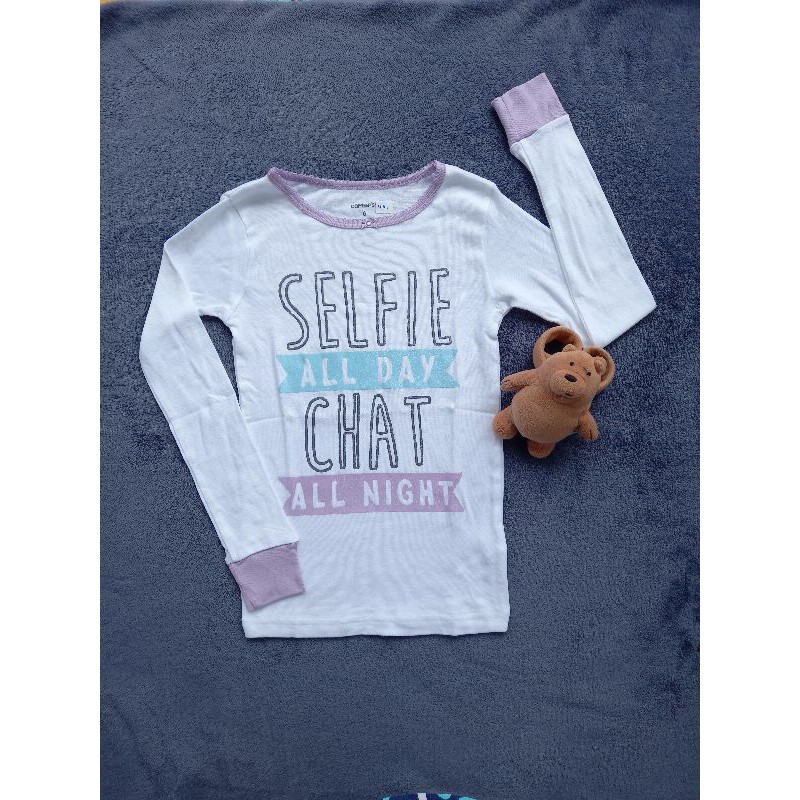 kaos anak perempuan lengan panjang Carters warna putih