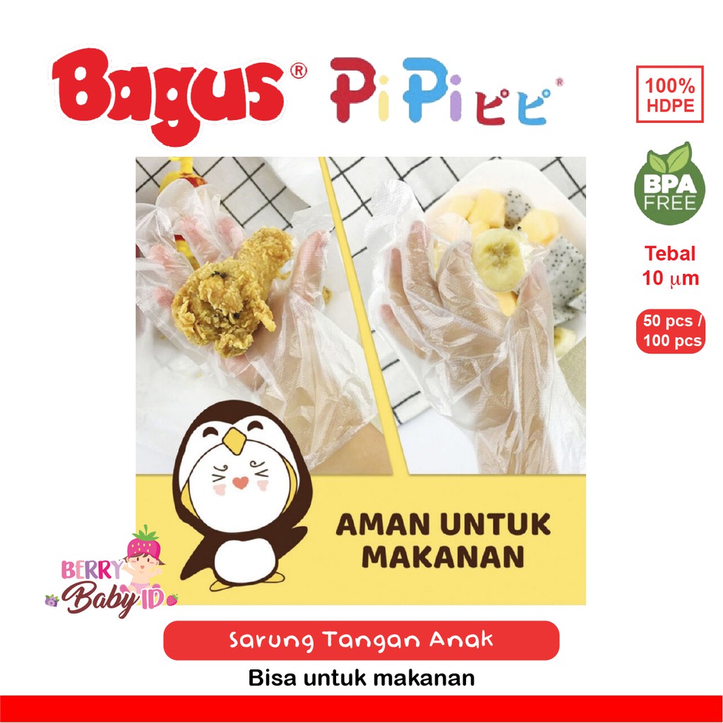 Bagus Pipi Sarung Tangan Anak Kids Plastic Gloves BPA Free 10µ Berry Mart