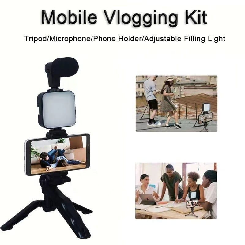 AY49 Tripod Bluetooth Remot Selfie LED Flash + Mikrophone Vlog Kits