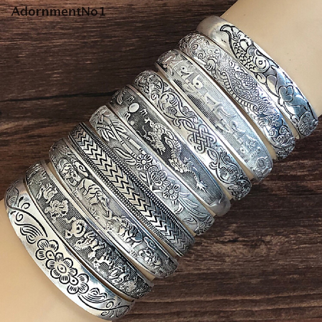 (AdornmentNo1) Gelang Bangle Terbuka Silver Tibet Ukiran Totem Retro Vintage