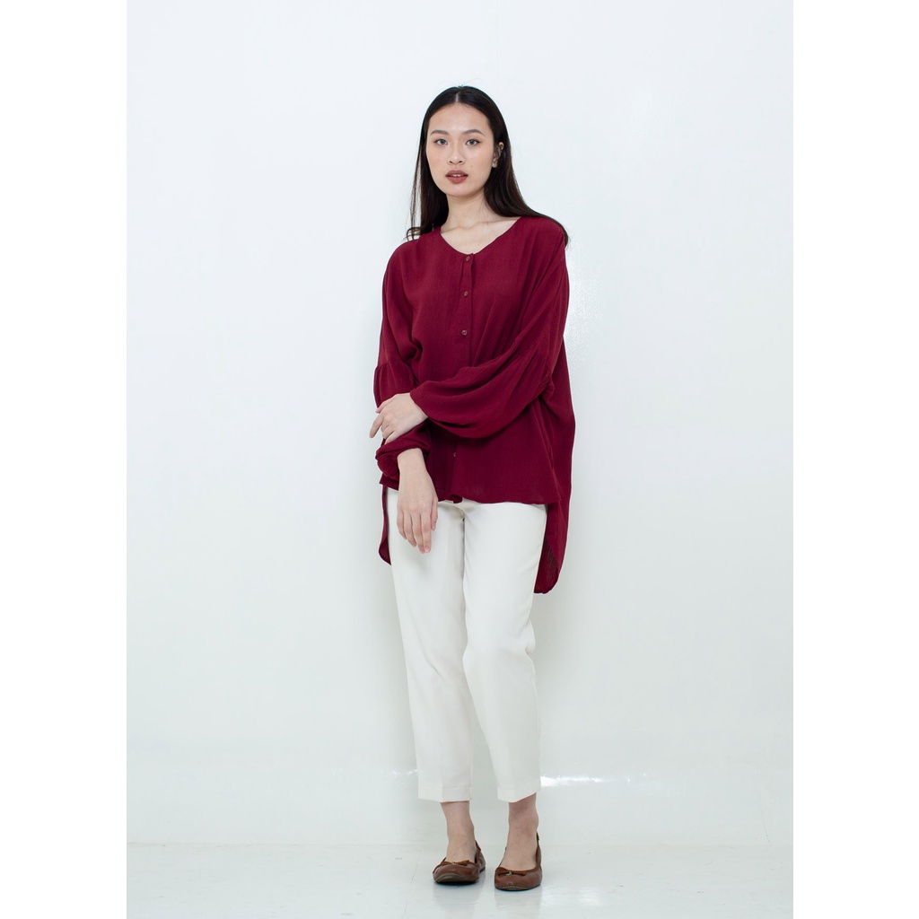 Ixora Abia Oversized Shirt - Kemeja Wanita Oversized-Maroon