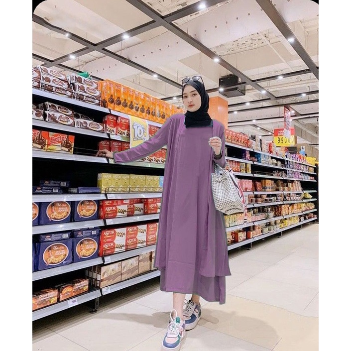 Myywear - Ainni Dress Set Cardigan Fashion Muslim Inner Lengan Kutung + Long Outer Kekinian