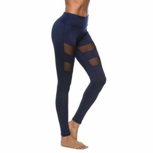 Celana Legging Panjang Tile Transparan T925 All Size / Celana Sport Olahraga Gym Yoga Premium Hitam Navy Tile Garis Transparan