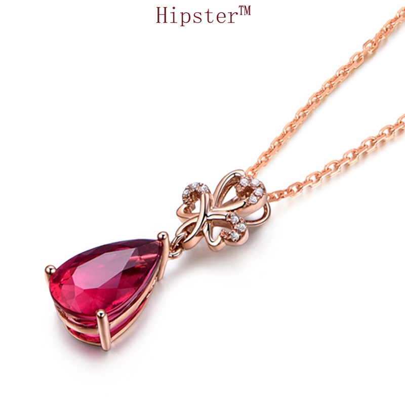 New Hot Sale Fashion Luxury Diamond Temperament Red Crystal Pendant Clavicle Chain