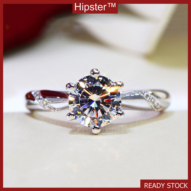 Cincin Platinum Moissanite Gaya Klasik Untuk Wanita