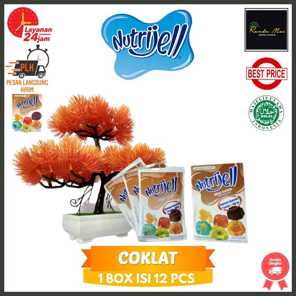 Nutrijell Agar Rasa Coklat 1 Box Isi 12 Sachet Agar-Agar Varian 20gr Nutrijel Jelly Powder Ekonomis