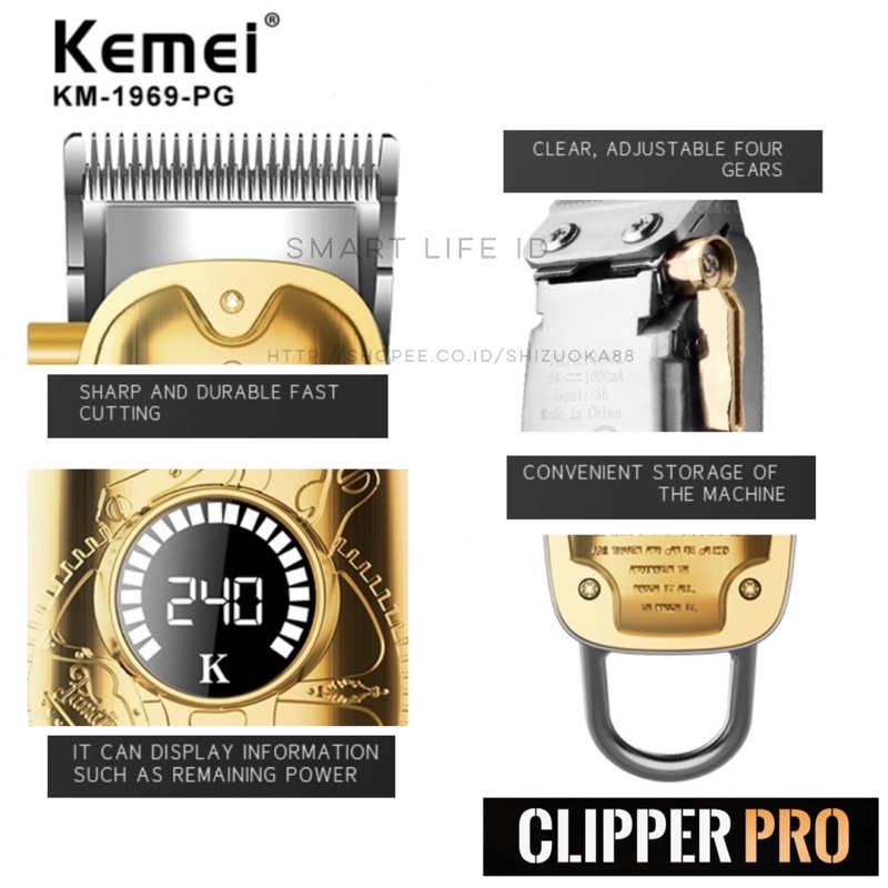 Kemei KM-1969 Alat Cukur Rambut Hair Clipper Professional Digital Metal Mesin Cukuran KM 1969 PG