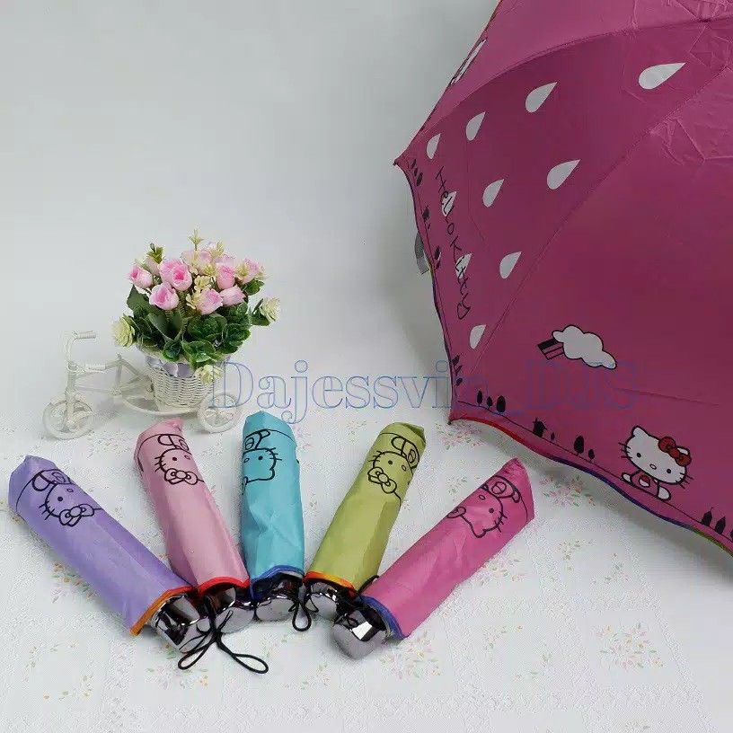 Payung Lipat 3 Motif Karakter HELLO KITTY Kuat Kokoh Anti UV Nagoya NF-417