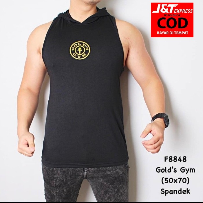 { BISA COD } Singlet Pria GYM Hoddie Topi / Kaos Hoddie Singlet Pria Gold GYM
