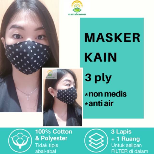  Masker  Kain Filter 3 Ply Polkadot  Anti air 4 pcs 