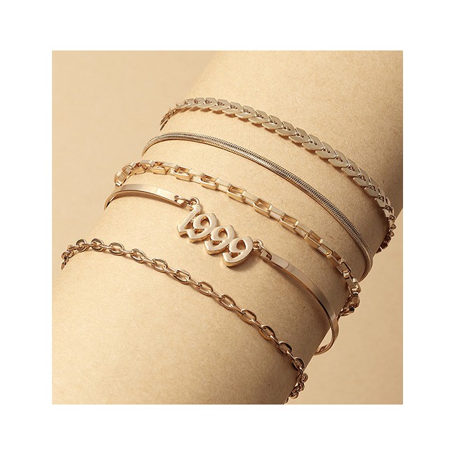 LRC Gelang Fashion Golden Digital Leaf Alloy Multilayer Bracelet K77734