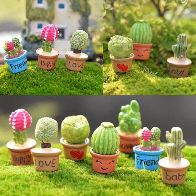 Dollhouse miniatur Kecil Tanaman Pot Bunga Kaktus Resin Lucu Peri Dekorasi