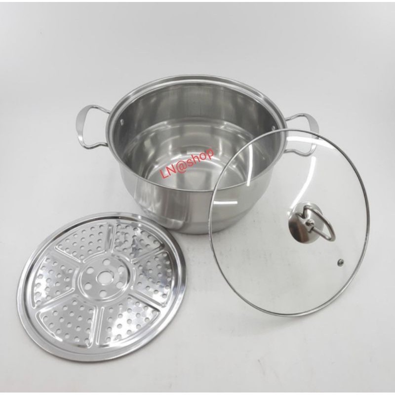 Calypso Panci Steamer Glass Lid Stainless 24 cm Tutup Kaca Kukusan