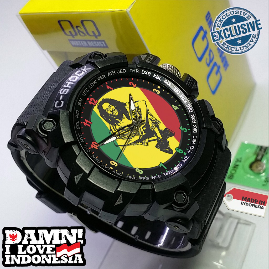 (EXCLUSIVE ) JAM TANGAN BOB MARLEY WATER RESIST FREE BOX DAN BATREI - NO.6