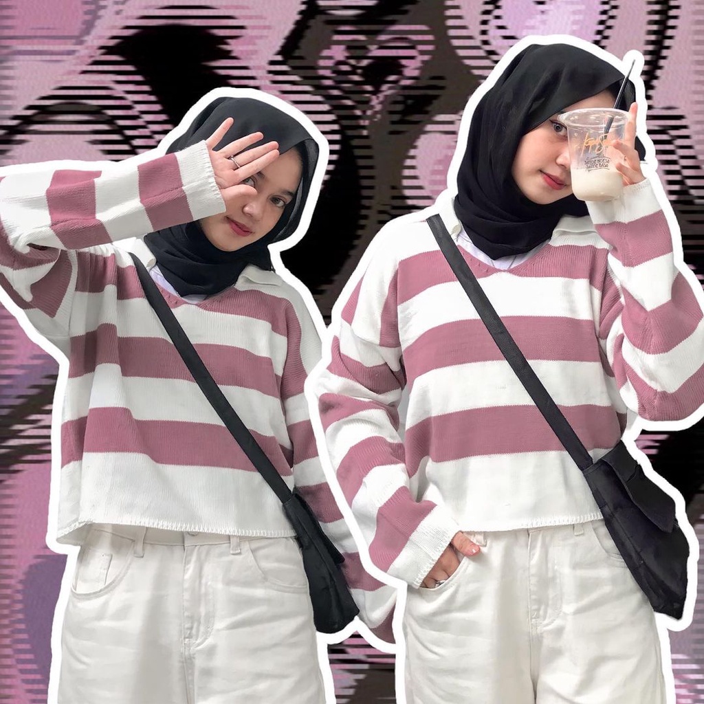 FUJI CROP TOP STRIP BLASTER/CROP TOP RAJUT/ATASAN RAJUT CROP TOP POLO KNIT