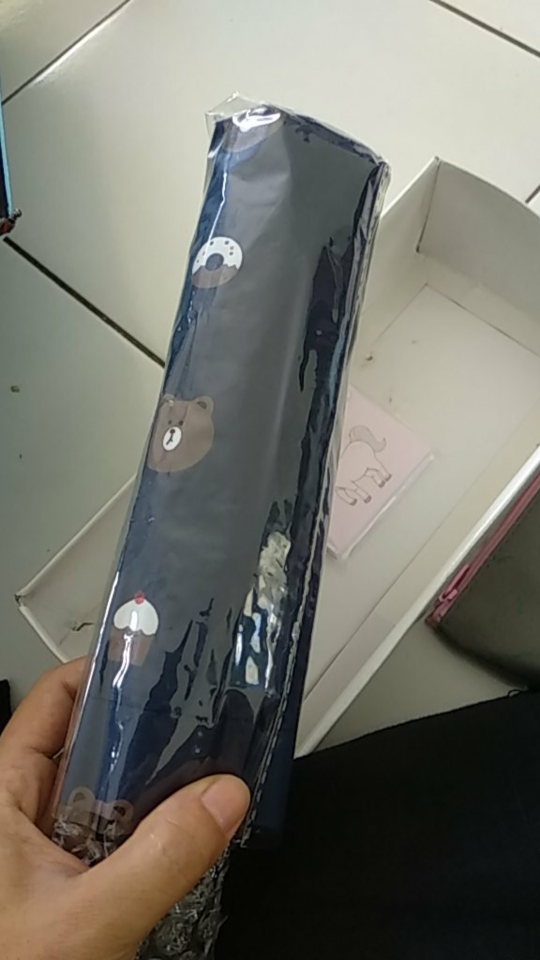 Payung Lipat Karakter Polkadot Line Brown / Payung Lipat Premium Karakter Lucu Imut Unik Polkadot