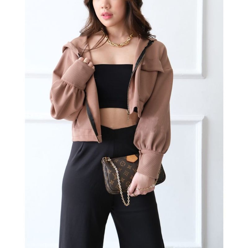 Jaket Crop Wanita ZARRA Hoodie Oversize Crop | Korean style crop jaket Pocket zipper