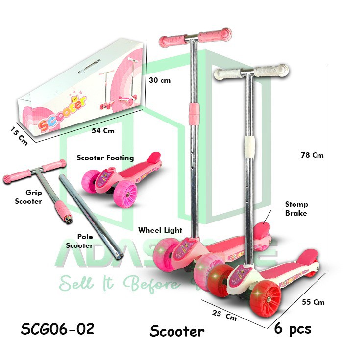 MURAH SCB SCG Scooter Skuter Otoped Otopet Sekuter Scuter Skuter Scoter Lipat Roda Lampu Mainan Anak Perempuan Laki Laki Cewek Cowok