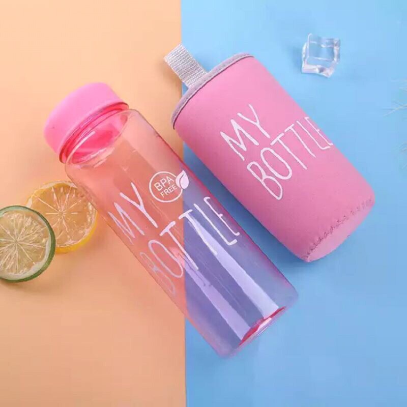 My Bottle Transparant / Botol Minum My Bottle Plus Sarung Pouch Busa BPA FREE