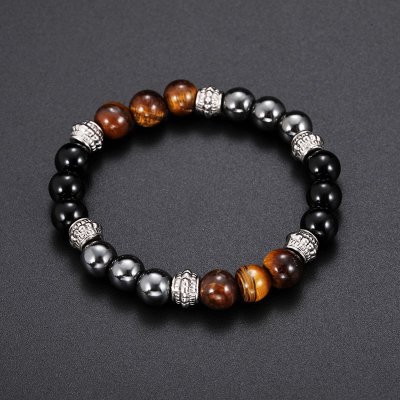 Hot 8 mm Fashion Men Natural Black Obsidian HematiteTiger Eye Beads Stone Bracelet