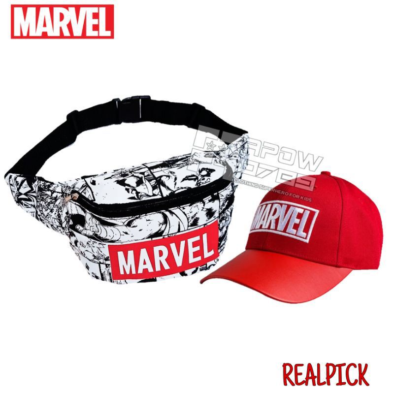 waistbag anak marvel canvas 2in1 - tas + topi - tas anak