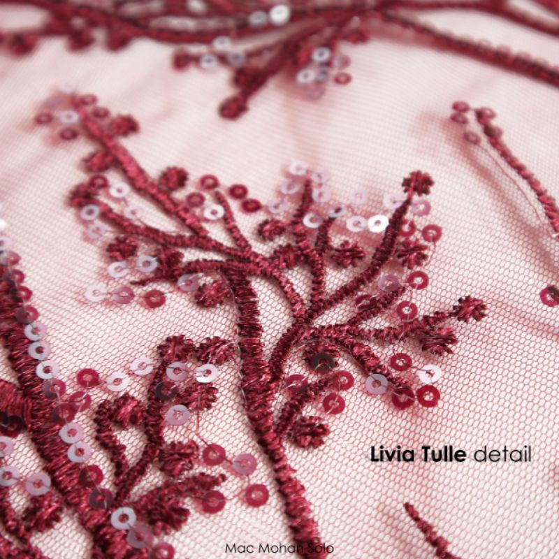 [NEW ARRIVAL] LIVIA TULLE WITH BEADINGS EXCLUSIVE TILE BORDIR PAYET PER 0.5M BY MAC MOHAN WEDDING DRESS KEBAYA